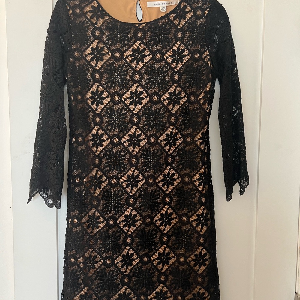Max Studio Black and Tan Lace overlay Dress